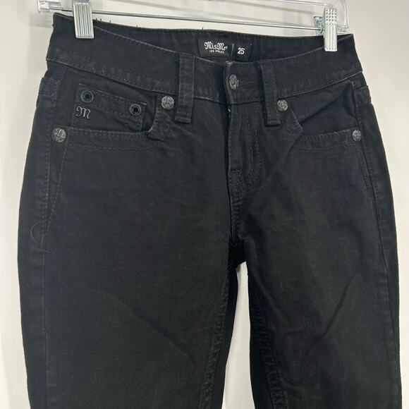 VTG y2k Women's Black Denim Low Rise Miss Me Western Feather Bootcut Jeans Sz 25 - Picture 3 of 7